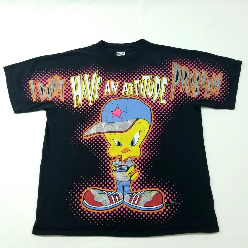 Vtg 90s FREEZE Looney Tunes Tweety Bird "Attitude Problem Do You?" T-Shirt - L - Picture 1 of 4